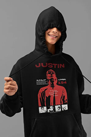 Justin Bieber Baskılı Unisex Oversize Şarkıcı Hoodie