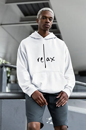 Relax Yazılı Unisex Oversize Tasarım Hoodie