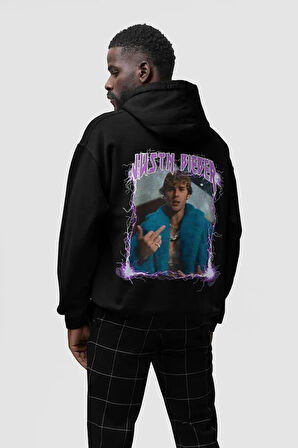 Tasarım Justin Bieber Baskılı Unisex Oversize Şarkıcı Hoodie