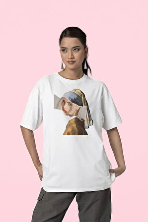 Mona Lisa Temalı Billie Eilish Baskılı Unisex Tişört, Oversize Şarkıcı Tişört