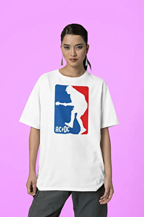 Ac Dc Rock Metal Basketbol Logo Baskılı Unisex Oversize Tişört