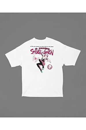 The Amazing Spider Gwen Baskılı Unisex Tişört, Oversize Marvel Tişört