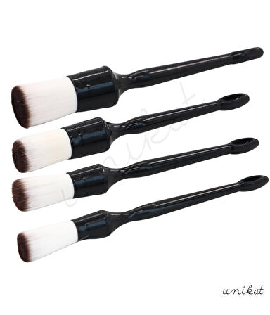 4'lü Hassas Araç Fırça Seti Yumuşak Başlıklar - Piano Black Saplı, Beyaz Tüylü