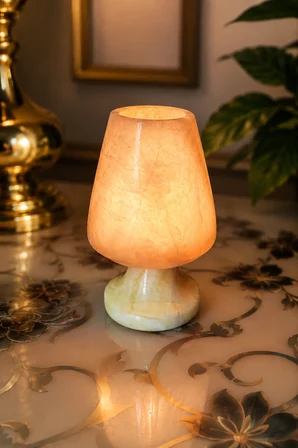 Doğal Oniks Taş Mumluk 12X8 Cm | El Yapımı Geçmeli Mumluk | İşık Geçiren Premium Dekoratif Şamdan | Yemek Masası Ve Özel Gün Hediyesi