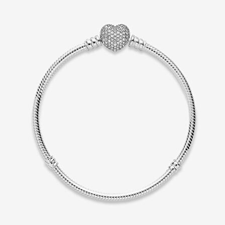 Pandora Pavé Kalp Klipsli Bileklik 590727CZ-17cm