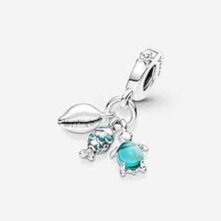 Pandora 791697C01-Balık, Deniz Kaplumbağası ve Deniz Kabuğu Üçlü Sallantılı Charm