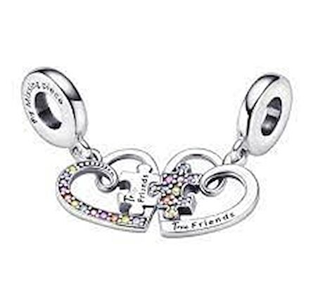 Pandora 792239C01-Puzzle Parçası ve Kalpli Arkadaşlık Sallantılı Charm