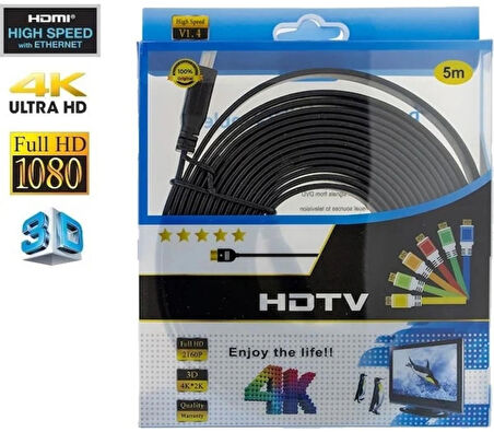 VERSATİLE FLAT 5m HDMI KABLO YASSI KABLO 1.4V FULL HD 4K 3D 5 METRE HDMI KABLO