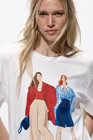 İkonik Kadın  Moda Baskılı %100 Pamuk Tişört Kadın