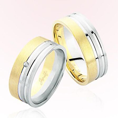 Sarı  Beyaz Şeritli Altın Alyans 5702