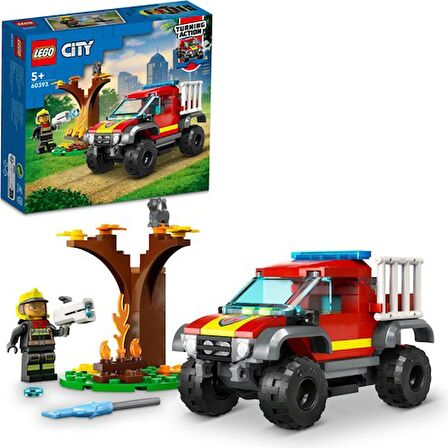 LEGO® City 4x4 Itfaiye Kamyonu Kurtarma Operasyonu 60393 - 5 Yaş ve Üzeri Için Itfaiyeci Minifigürü ve Kedi Figürü Içeren Oyuncak Yapım Seti (97 Parça)
