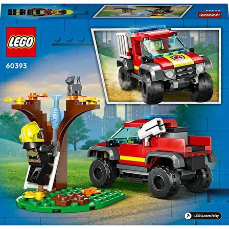 LEGO® City 4x4 Itfaiye Kamyonu Kurtarma Operasyonu 60393 - 5 Yaş ve Üzeri Için Itfaiyeci Minifigürü ve Kedi Figürü Içeren Oyuncak Yapım Seti (97 Parça)