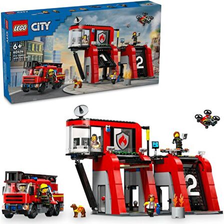 LEGO® City İtfaiye Kamyonlu İtfaiye Merkezi 60414 - 6 Yaş ve Üzeri Çocuklar için İtfaiye Garajı İçeren Yaratıcı Oyuncak Yapım Seti (843 Parça)