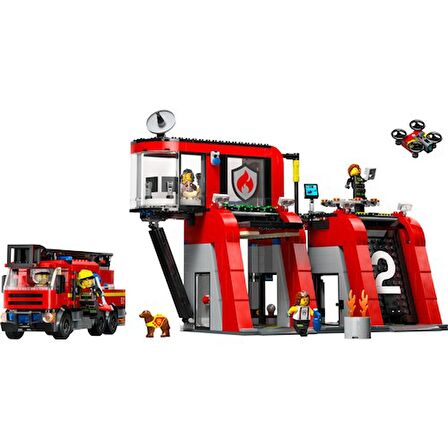 LEGO® City İtfaiye Kamyonlu İtfaiye Merkezi 60414 - 6 Yaş ve Üzeri Çocuklar için İtfaiye Garajı İçeren Yaratıcı Oyuncak Yapım Seti (843 Parça)