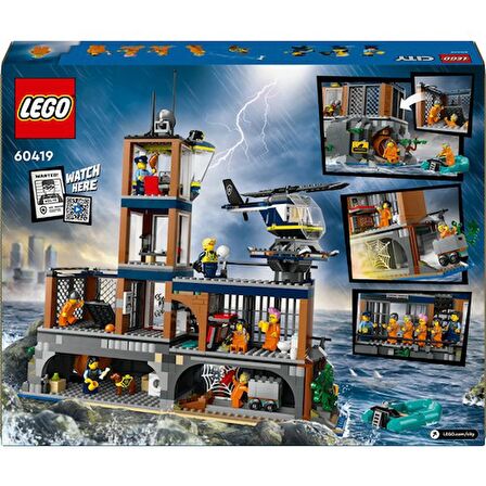 LEGO® City Polis Hapishane Adası 60419 - 7 Yaş ve Üzeri Çocuklar için Yaratıcı Polis Helikopteri İçeren Oyuncak Yapım Seti (980 Parça)