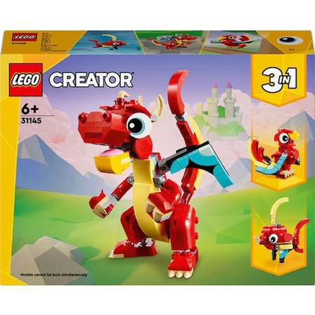 LEGO® Creator Kırmızı Ejderha 31145 - 6 Yaş ve Üzeri Çocuklar için Balık ve Zümrüdüanka Model Seçenekleri İçeren 3#ü 1 Arada Yaratıcı Oyuncak Yapım Seti (149 Parça)
