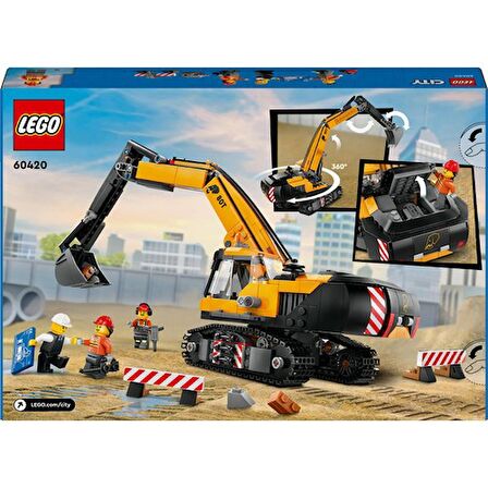 LEGO® City Sarı İnşaat Ekskavatörü 60420 - 8 Yaş ve Üzeri Araçları Seven Çocuklar için Yaratıcı Oyuncak Yapım Seti (633 Parça)