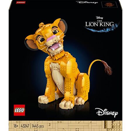 LEGO® | Disney Genç Aslan Kral Simba 43247 # Yetişkinler İçin Koleksiyonluk ve Sergilenebilir Yaratıcı Hayvan Figürü Yapım Seti (1445 Parça)