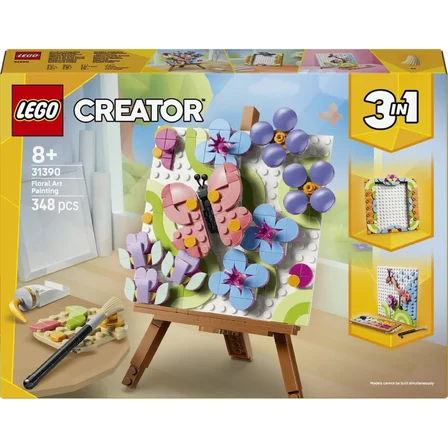 LEGO 31390  Creator 3’ü 1 arada Çiçekli Tablo - 8+ Yaş için Çerçeve veya Palet ve Resim Olabilen Oyuncak Yapım Seti (348 Parça)