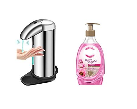 Sensörlü Fotoselli Sıvı Sabunluk 14x10x22cm Ve1 Adet 392ml Sıvı Sabun Amber Ve Gül
