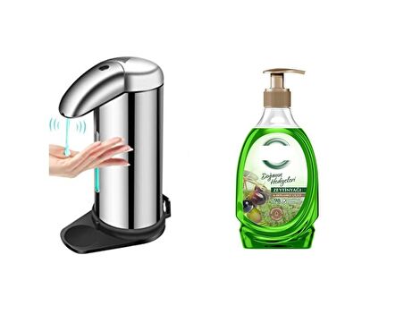 Sensörlü Fotoselli Sıvı Sabunluk 14x10x22cm Ve1 Adet 392ml Sıvı Sabun Zeytinyağı Ve Bergamot