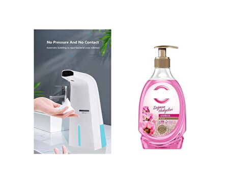 Sensörlü Fotoselli Sıvı Sabunluk 10x5x21cm Ve1 Adet 392ml Sıvı Sabun Amber Ve Gül