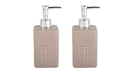 BANYO SETİ SERAMİK SIVI SABUNLUK 2 ADET BEJ MODERN 7X7X17CM 300ML