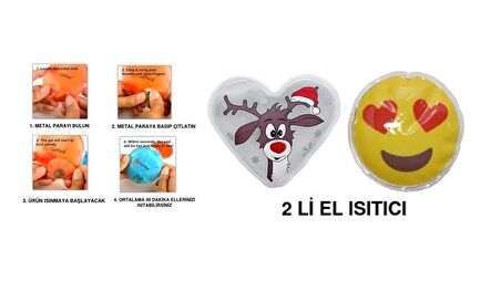 KALP EMOJİ BEYAZ GEYİK CEP SOBASI,EL ISITICI,2 ADET SICAK SU TORBASI PVC  9cm