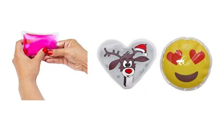 KALP EMOJİ BEYAZ GEYİK CEP SOBASI,EL ISITICI,2 ADET SICAK SU TORBASI PVC  9cm