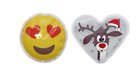 KALP EMOJİ BEYAZ GEYİK CEP SOBASI,EL ISITICI,2 ADET SICAK SU TORBASI PVC  9cm