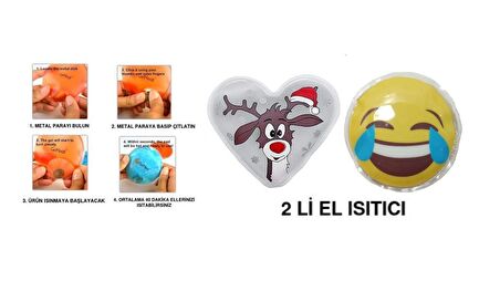 GÜLEN EMOJİ BEYAZ GEYİK CEP SOBASI,EL ISITICI,2 ADET SICAK SU TORBASI PVC  9cm