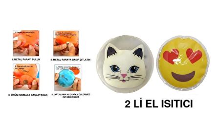KALP EMOJİ,KEDİ CEP SOBASI,EL ISITICI,2 ADET SICAK SU TORBASI PVC  9cm