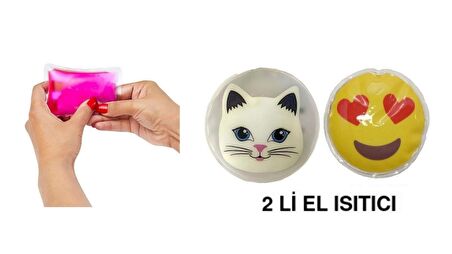 KALP EMOJİ,KEDİ CEP SOBASI,EL ISITICI,2 ADET SICAK SU TORBASI PVC  9cm
