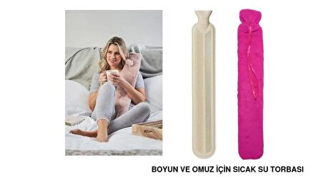 SICAK SU TORBASIBOYUN VE OMUZ ICIN  UZUN PELUŞ PEMBE 2LT TERMOFOR 75x13CM