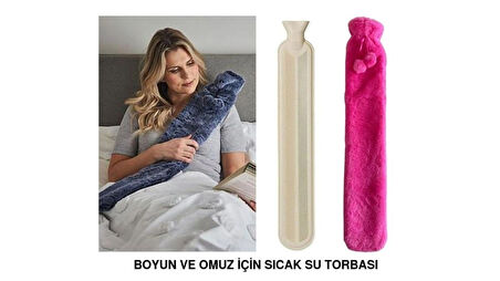 SICAK SU TORBASI BOYUN VE OMUZ ICIN  UZUN PELUŞ PEMBE PONPONLU 2LT TERMOFOR 75x13CM