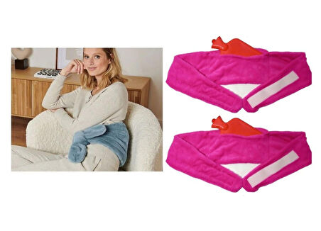 SICAK SU TORBASI 2 ADET,BEL VE OMUZ ICIN KUSAK SEKLINDE PELUŞ PEMBE TERMOFOR 1500ML 160x22CM