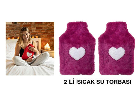 SICAK SU TORBASI 2 ADET,PELUŞ KALPLİ,PEMBE TERMOFOR 29x17CM 750ml