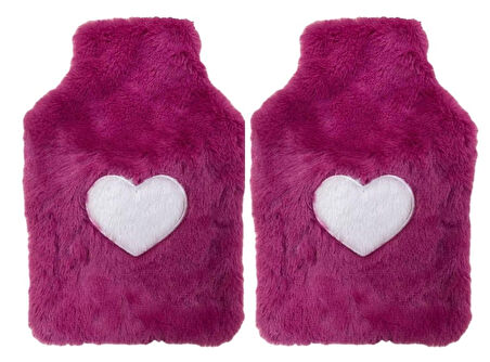 SICAK SU TORBASI 2 ADET,PELUŞ KALPLİ,PEMBE TERMOFOR 29x17CM 750ml