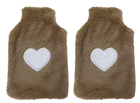 SICAK SU TORBASI 2 ADET,PELUŞ KALPLİ,BEJ TERMOFOR 29x17CM 750ml