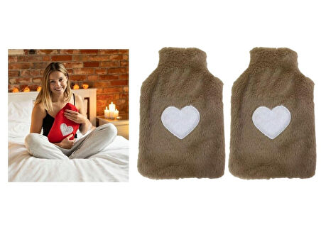 SICAK SU TORBASI 2 ADET,PELUŞ KALPLİ,BEJ TERMOFOR 29x17CM 750ml