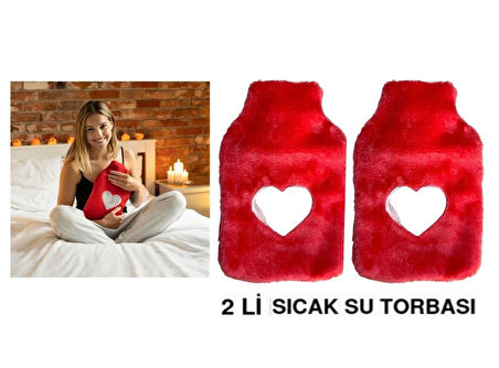 SICAK SU TORBASI 2 ADET,PELUŞ KALPLİ,PEMBE TERMOFOR 26X17X2CM 1 LİTRE