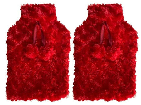 SICAK SU TORBASI 2 ADET,KIRMIZI RENKLİ,PONPONLU TERMOFOR 26X17X2CM 1 LİTRE