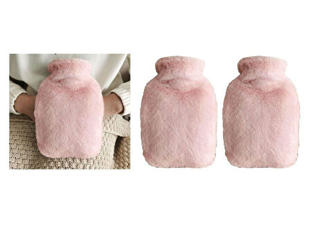 SICAK SU TORBASI 2 ADET,YAN CEPLİ PEMBE PELUŞ TERMOFOR 27x17x2cm  750ml