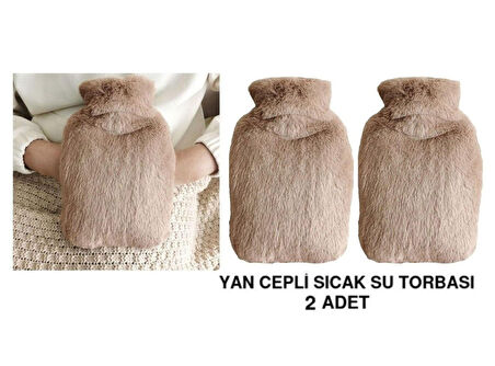 SICAK SU TORBASI 2 ADET,YAN CEPLİ BEJ PELUŞ TERMOFOR 27x17x2cm  750ml