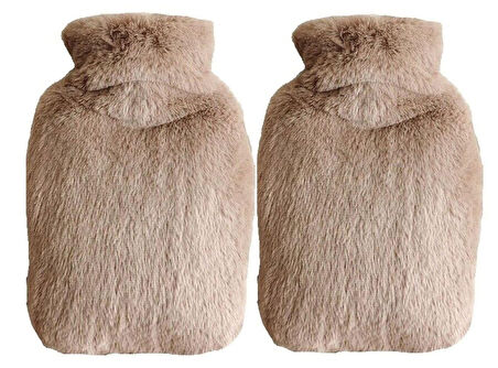 SICAK SU TORBASI 2 ADET,YAN CEPLİ BEJ PELUŞ TERMOFOR 27x17x2cm  750ml