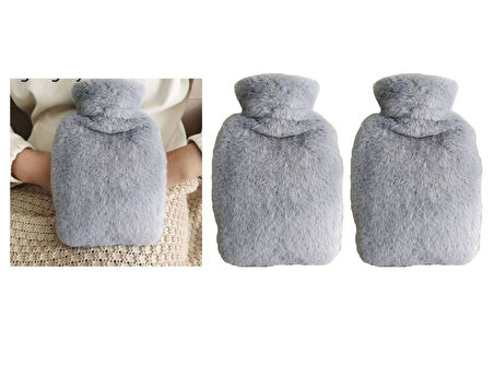 SICAK SU TORBASI 2 ADET,YAN CEPLİ GRİ PELUŞ TERMOFOR 27x17x2cm  750ml