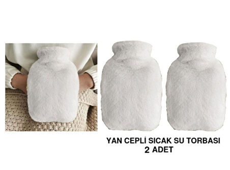 SICAK SU TORBASI 2 ADET,YAN CEPLİ BEYAZ PELUŞ TERMOFOR 27x17x2cm  750ml