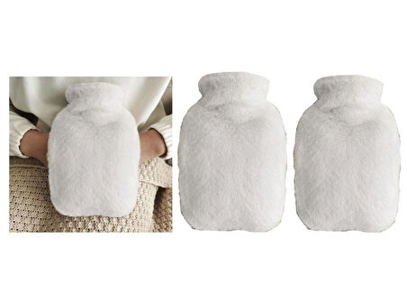 SICAK SU TORBASI 2 ADET,YAN CEPLİ BEYAZ PELUŞ TERMOFOR 27x17x2cm  750ml
