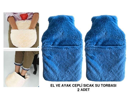 SICAK SU TORBASI 2 ADET,CEPLİ MAVİ PELUŞ TERMOFOR 32,5x17,5cm  1500 ML