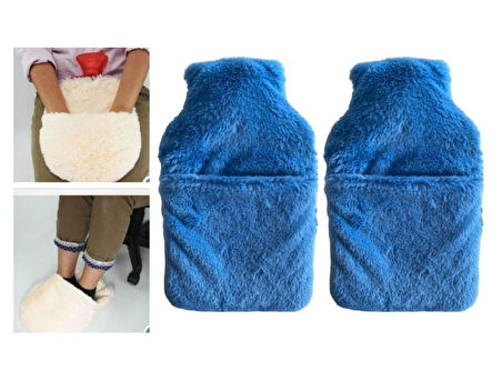 SICAK SU TORBASI 2 ADET,CEPLİ MAVİ PELUŞ TERMOFOR 32,5x17,5cm  1500 ML